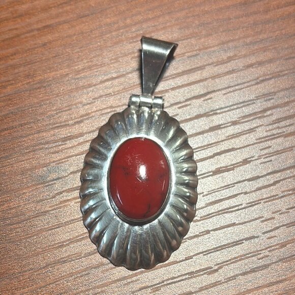 Jewelry - Vintage Silver and Red Stone Pendant Stamped 925 Mexico